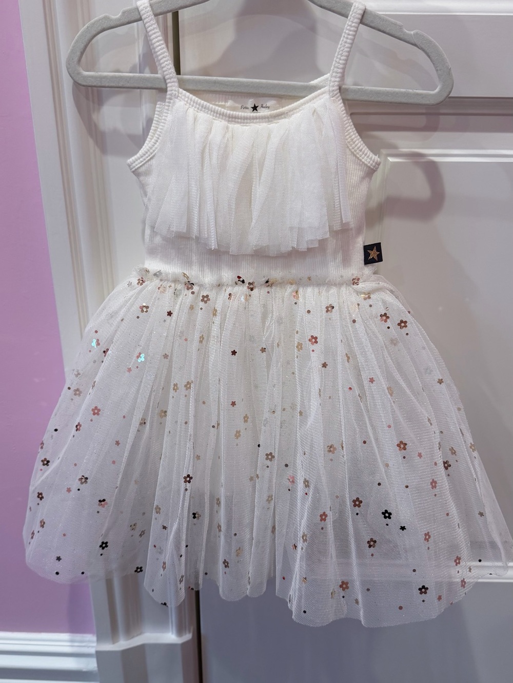 Infant White Tulle Party Dress with Gold Accents